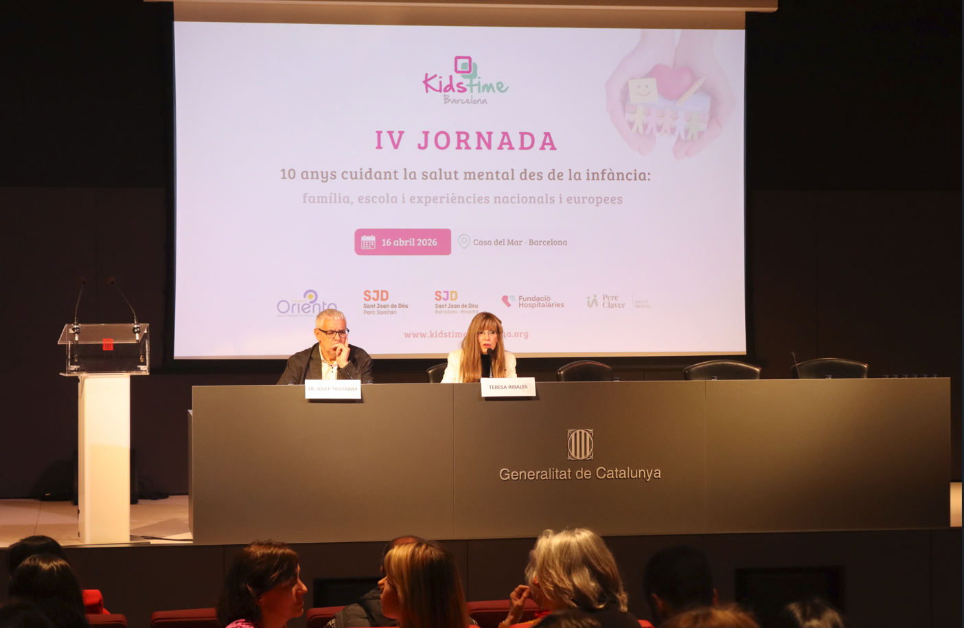 Inauguración de la IV Jornada a cargo de Josep Tristany, director del Pla de Salut Mental i Addiccions de la Generalitat de Catalunya, y Teresa Ribalta, directora general de Fundació Orienta.